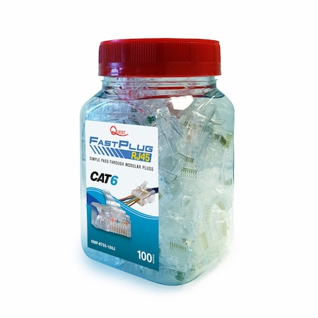 Quest Technology International Fastplug Rj45 Pass-Through Modular Plugs, 100Pk - Cat6, 8P8C NMP-8755-100J